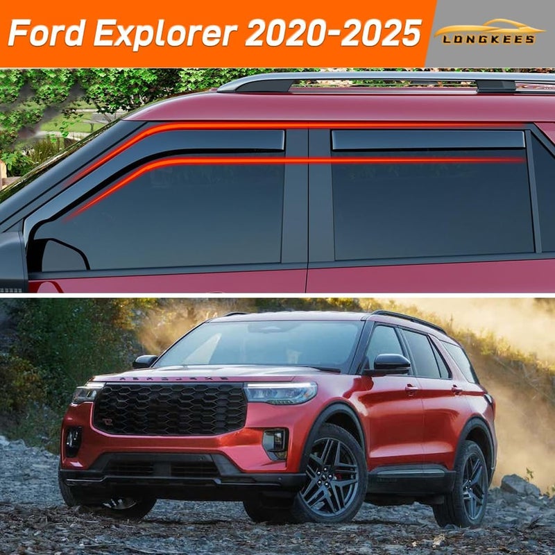 LONGKEES in-Channel Window Visors Rain Guards FIT Ford Explorer 2020-2025 (2020-2025) – 4-Piece in-Channel Dark-Smoke Polycarbonate Vent Deflectors - Image 2